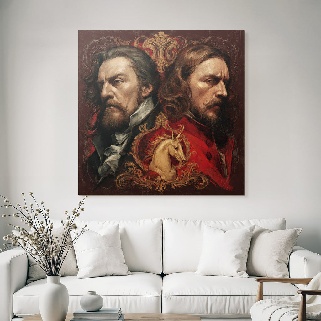 Zwei Maenner Unicorn Hintergrund Kunstvolle Darstellung