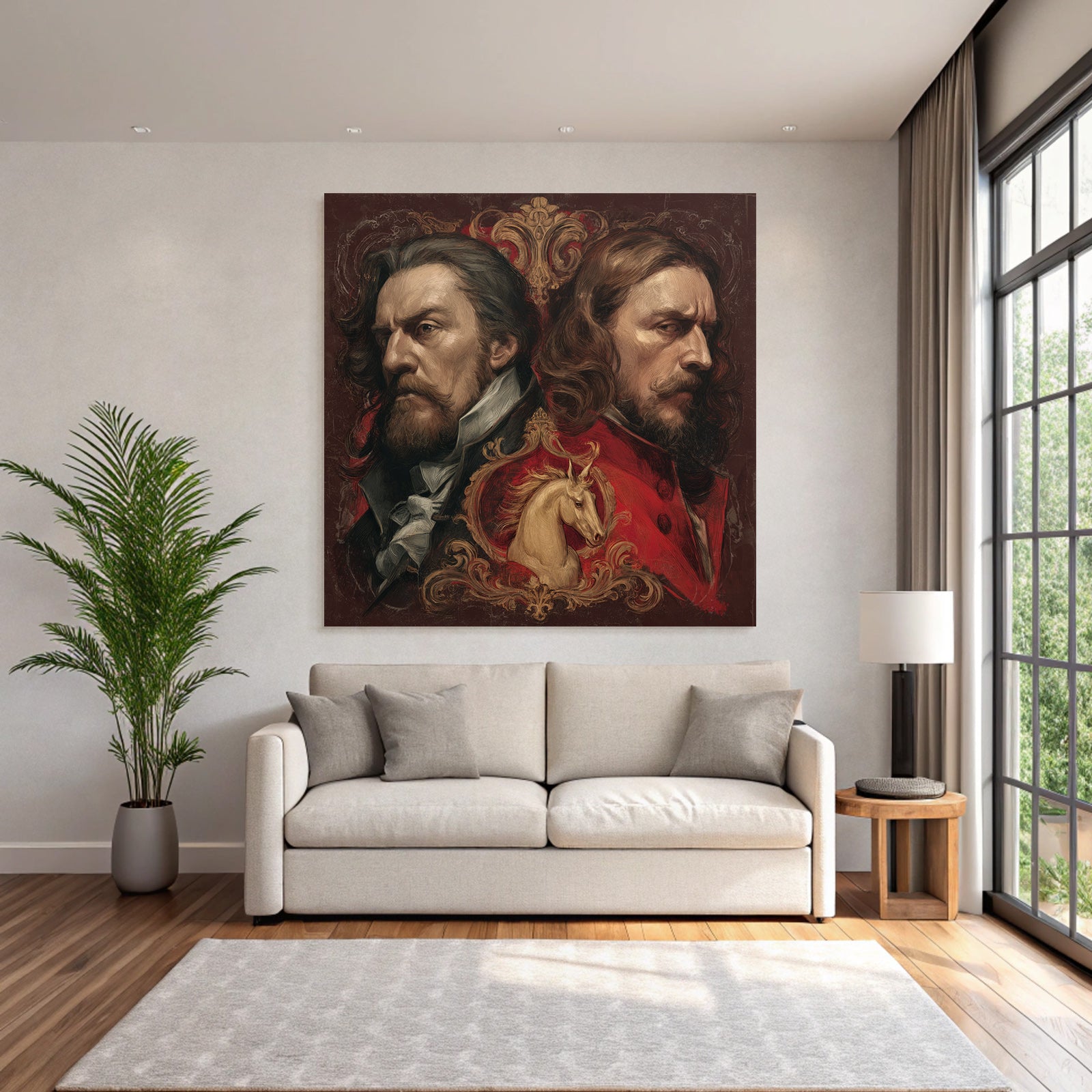Zwei Maenner Unicorn Hintergrund Kunstvolle Darstellung