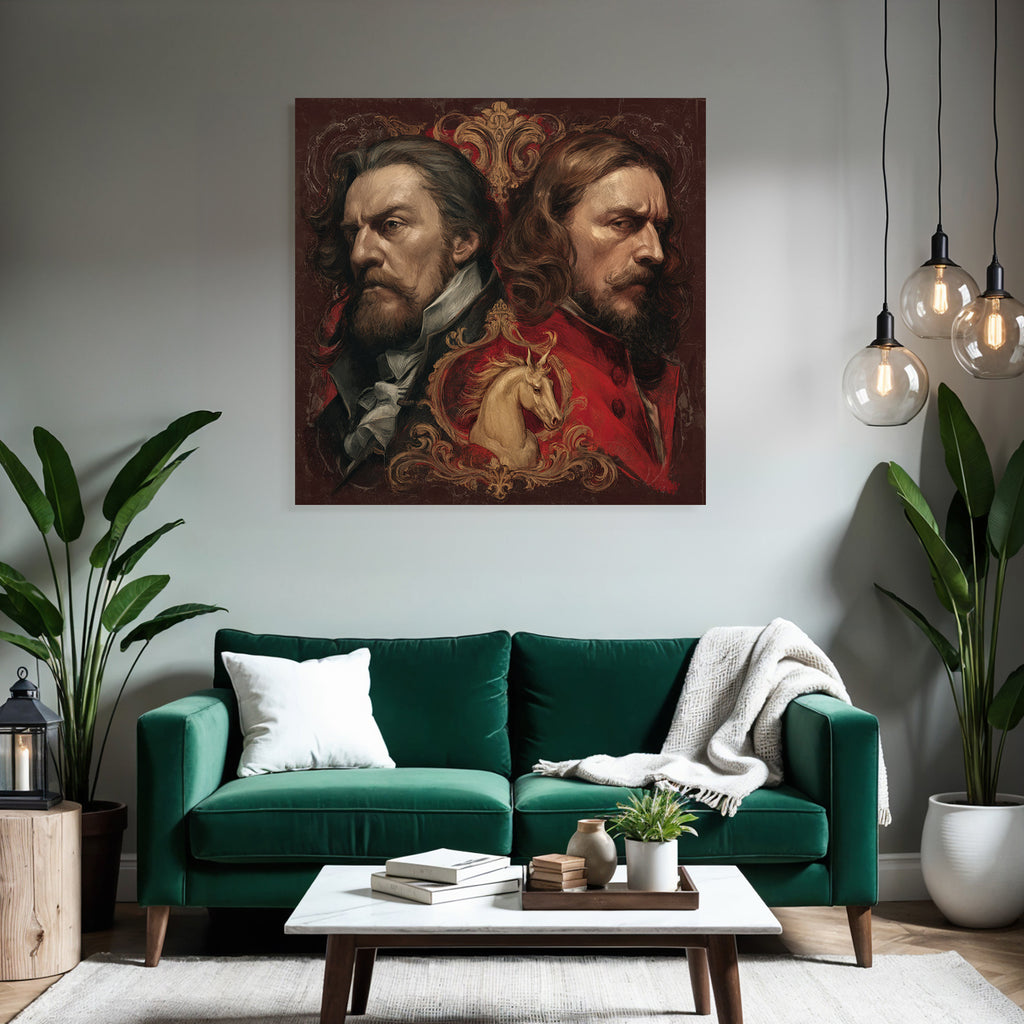 Zwei Maenner Unicorn Hintergrund Kunstvolle Darstellung