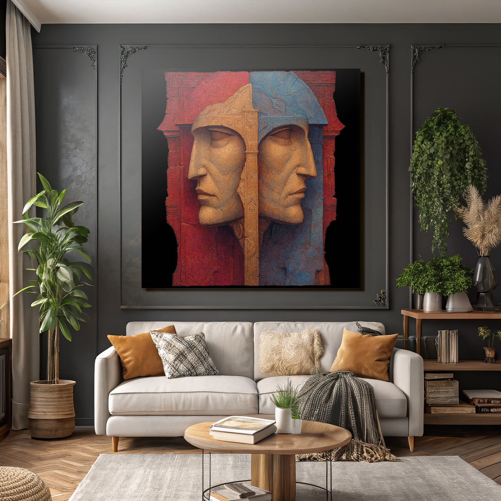 Zweifache Ansicht Rot Blau