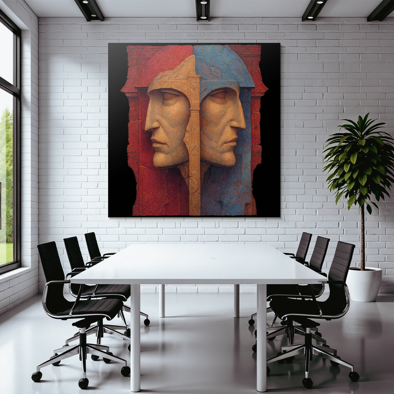 Zweifache Ansicht Rot Blau