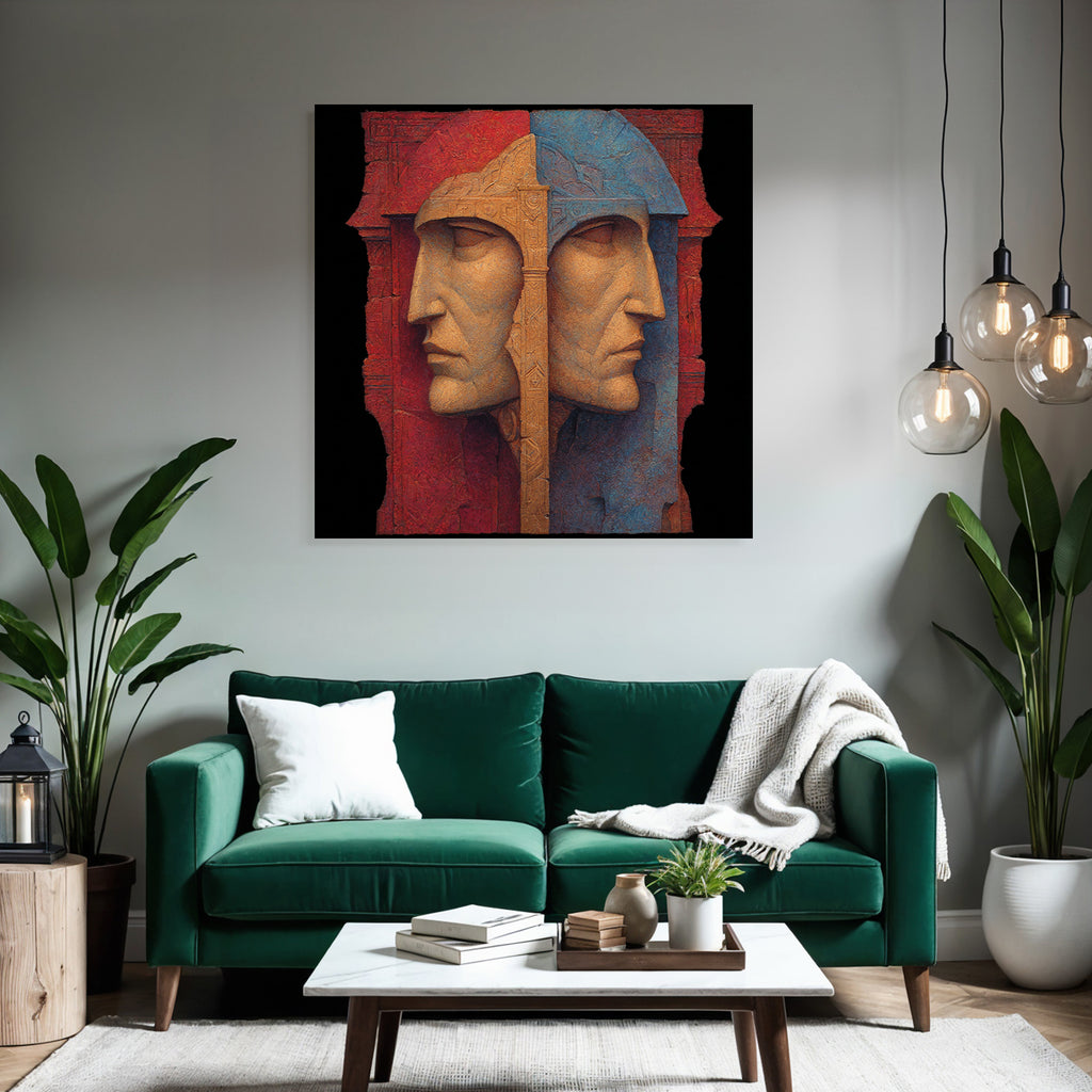 Zweifache Ansicht Rot Blau