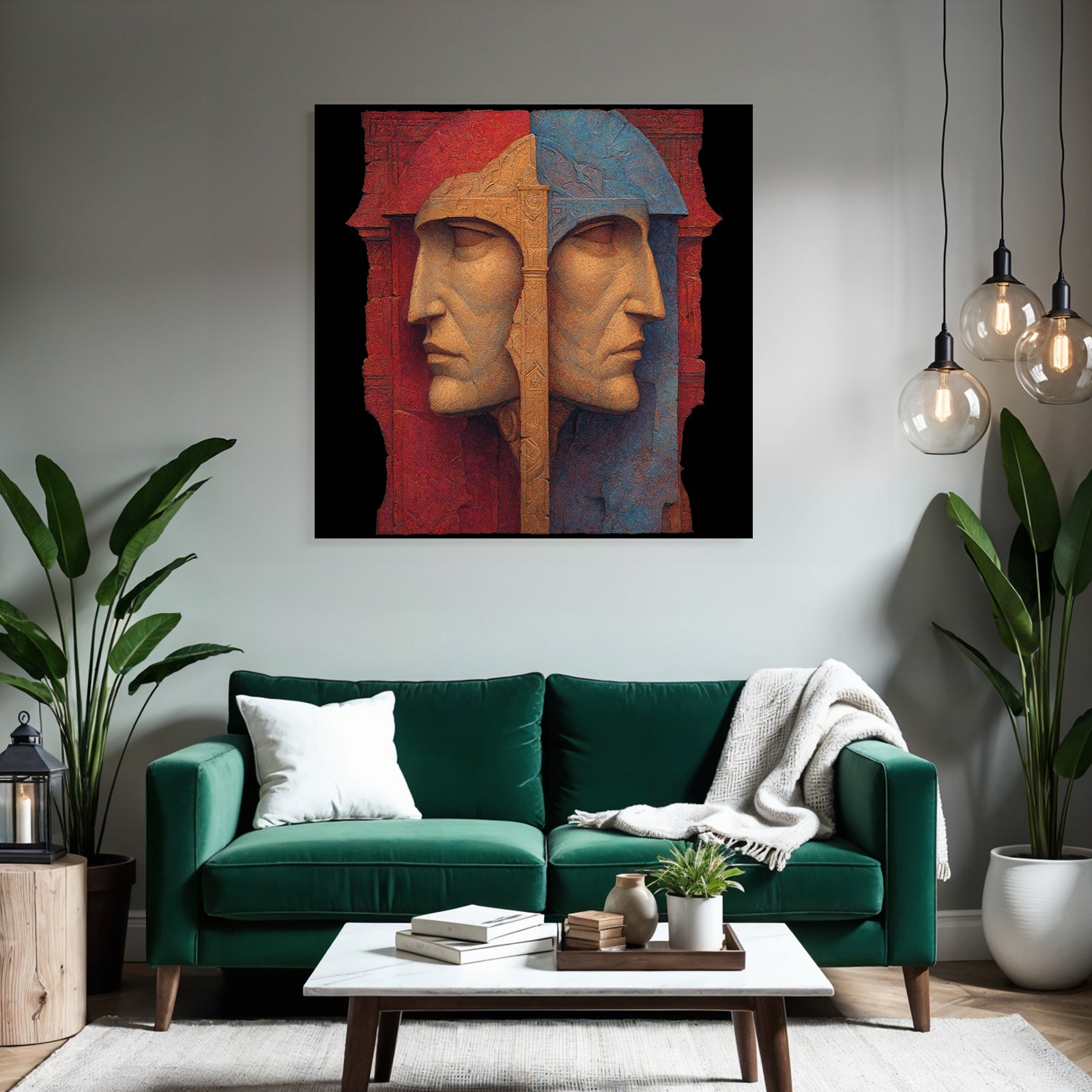 Zweifache Ansicht Rot Blau