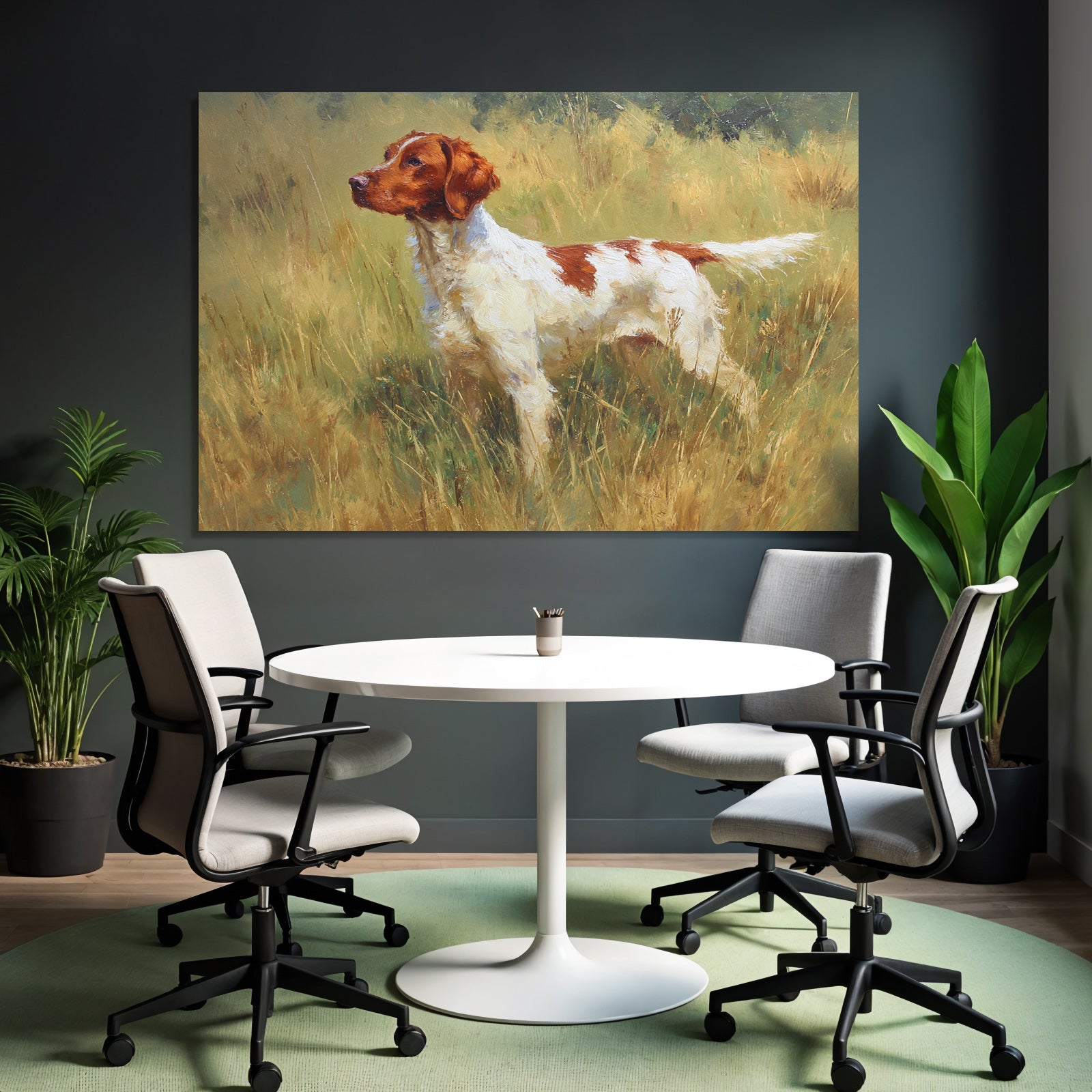 Braun Und Weiss Hund Im Feld Mit Hoch Gras