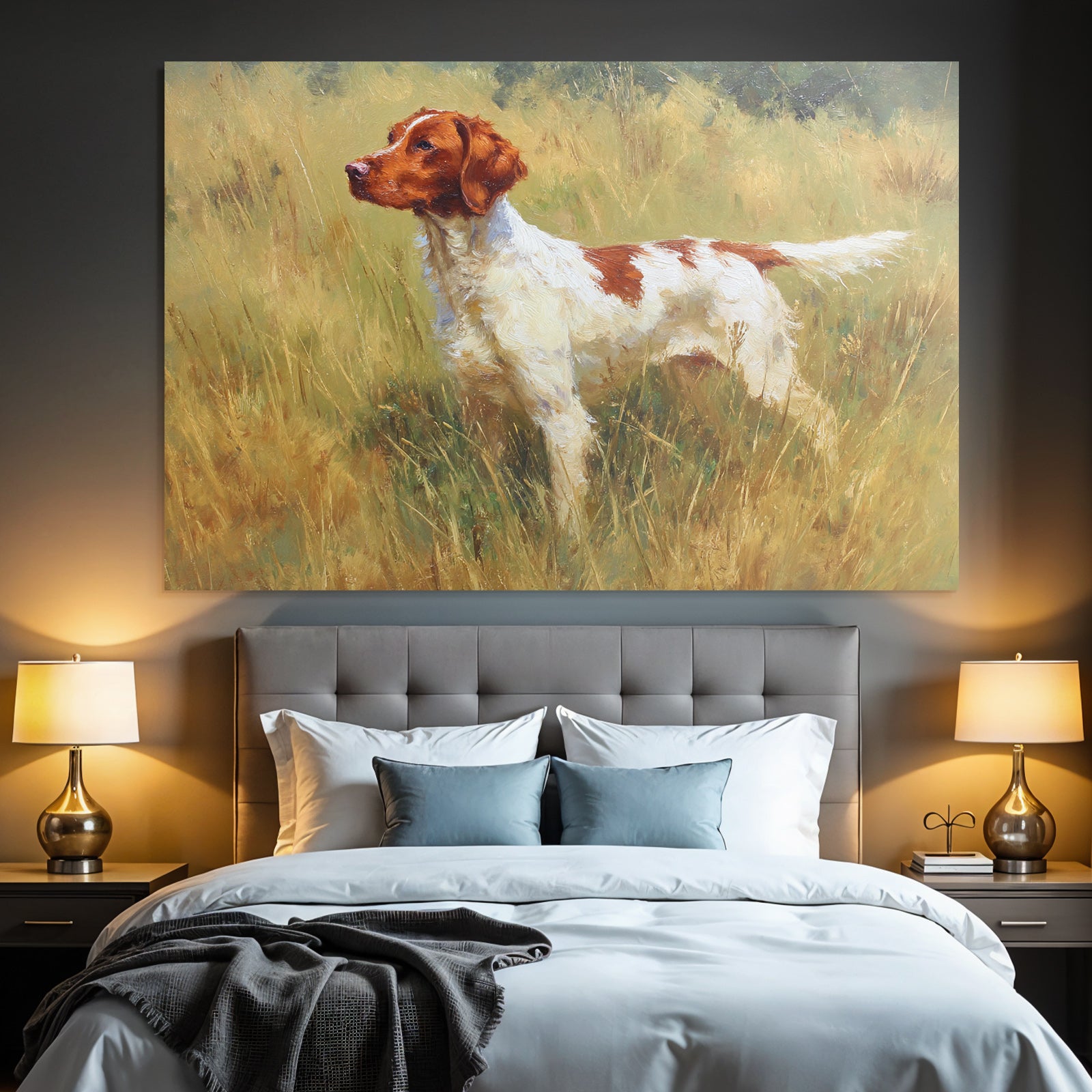Braun Und Weiss Hund Im Feld Mit Hoch Gras