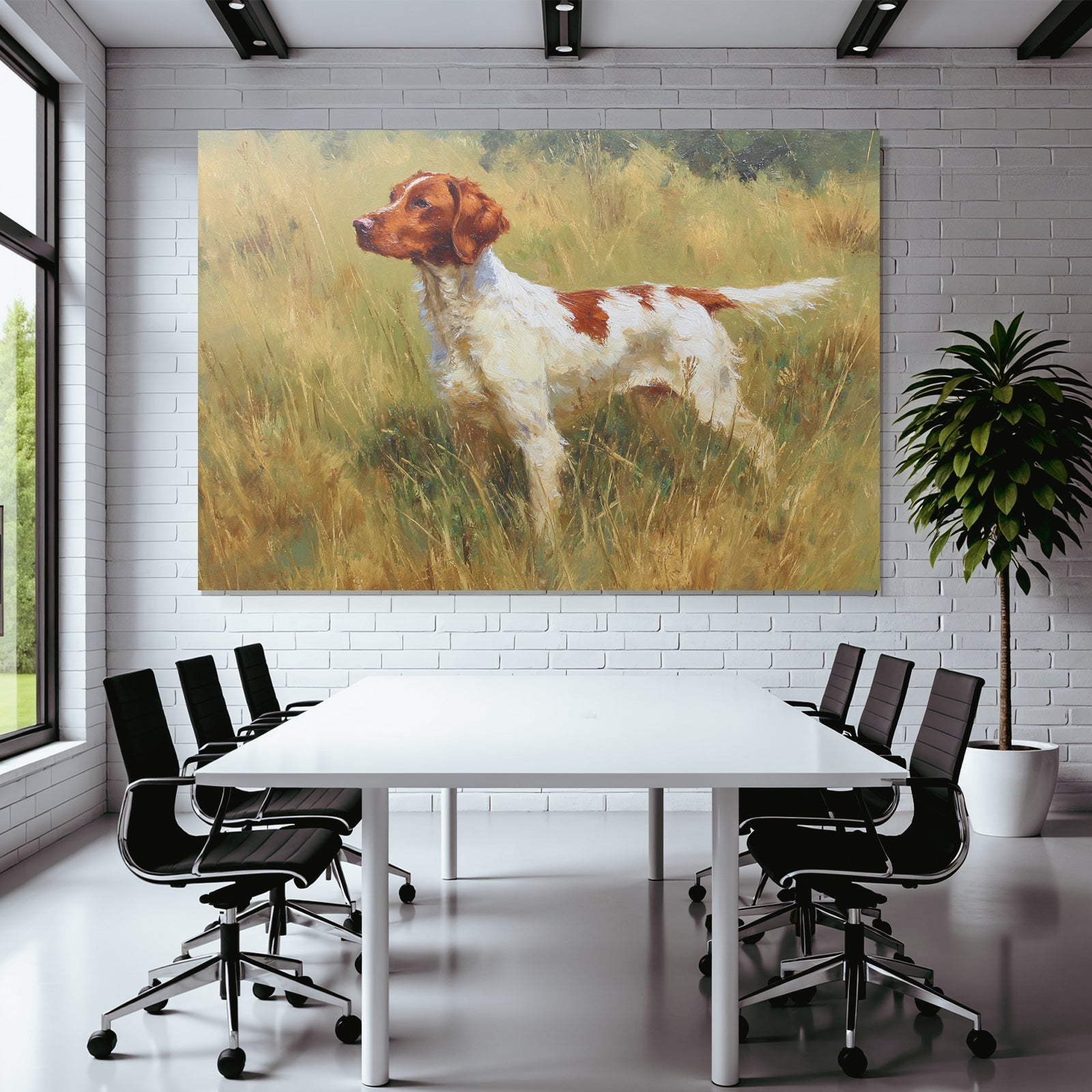 Braun Und Weiss Hund Im Feld Mit Hoch Gras