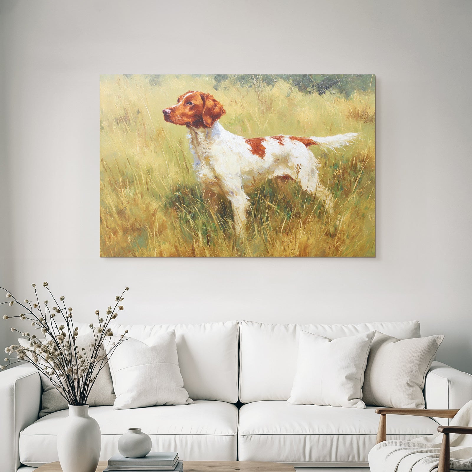 Braun Und Weiss Hund Im Feld Mit Hoch Gras