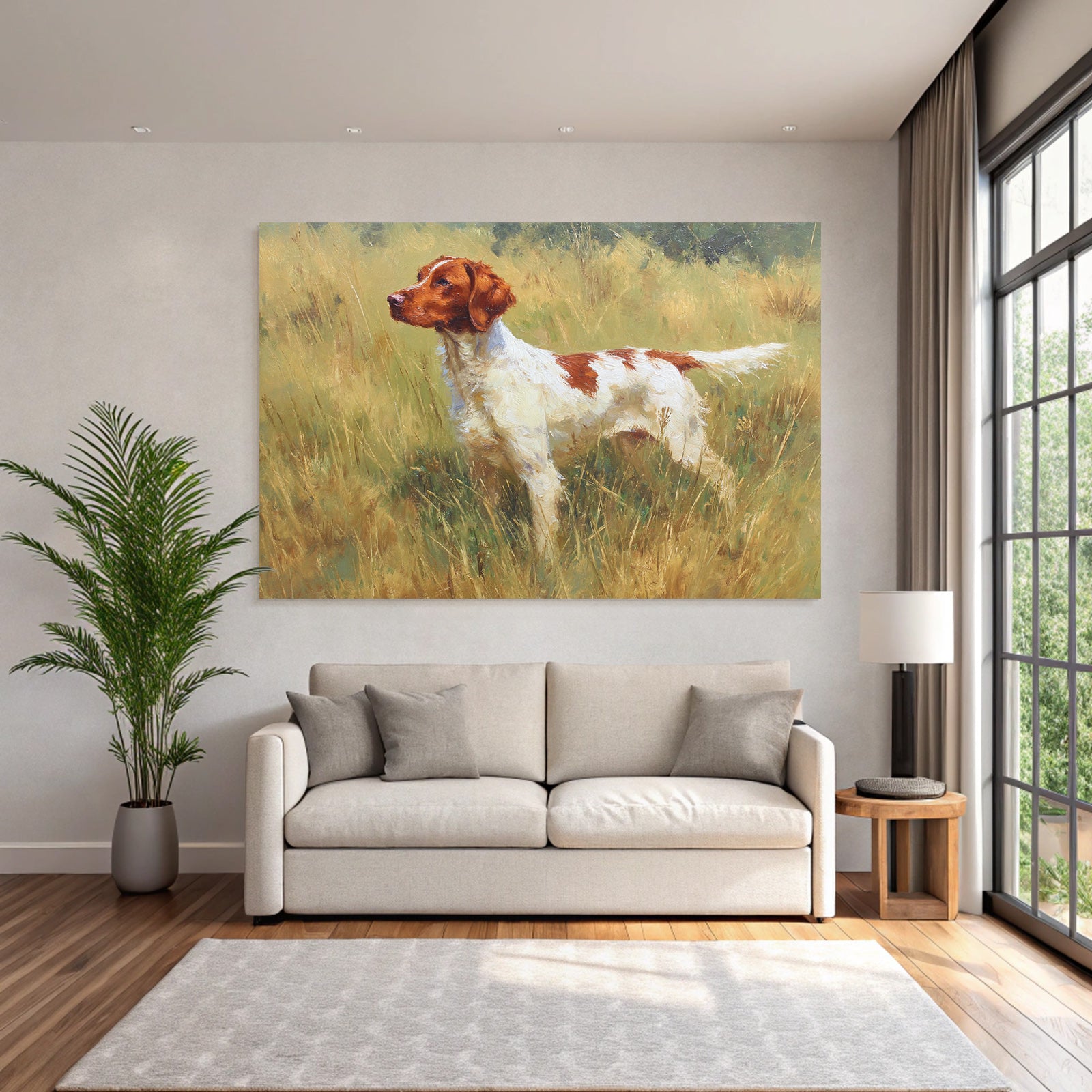 Braun Und Weiss Hund Im Feld Mit Hoch Gras