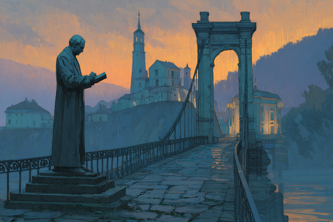 Bruecke Statue Leser Malerei Landschaft Hintergrund Sunset | Klassisch | Einrichtungsstile