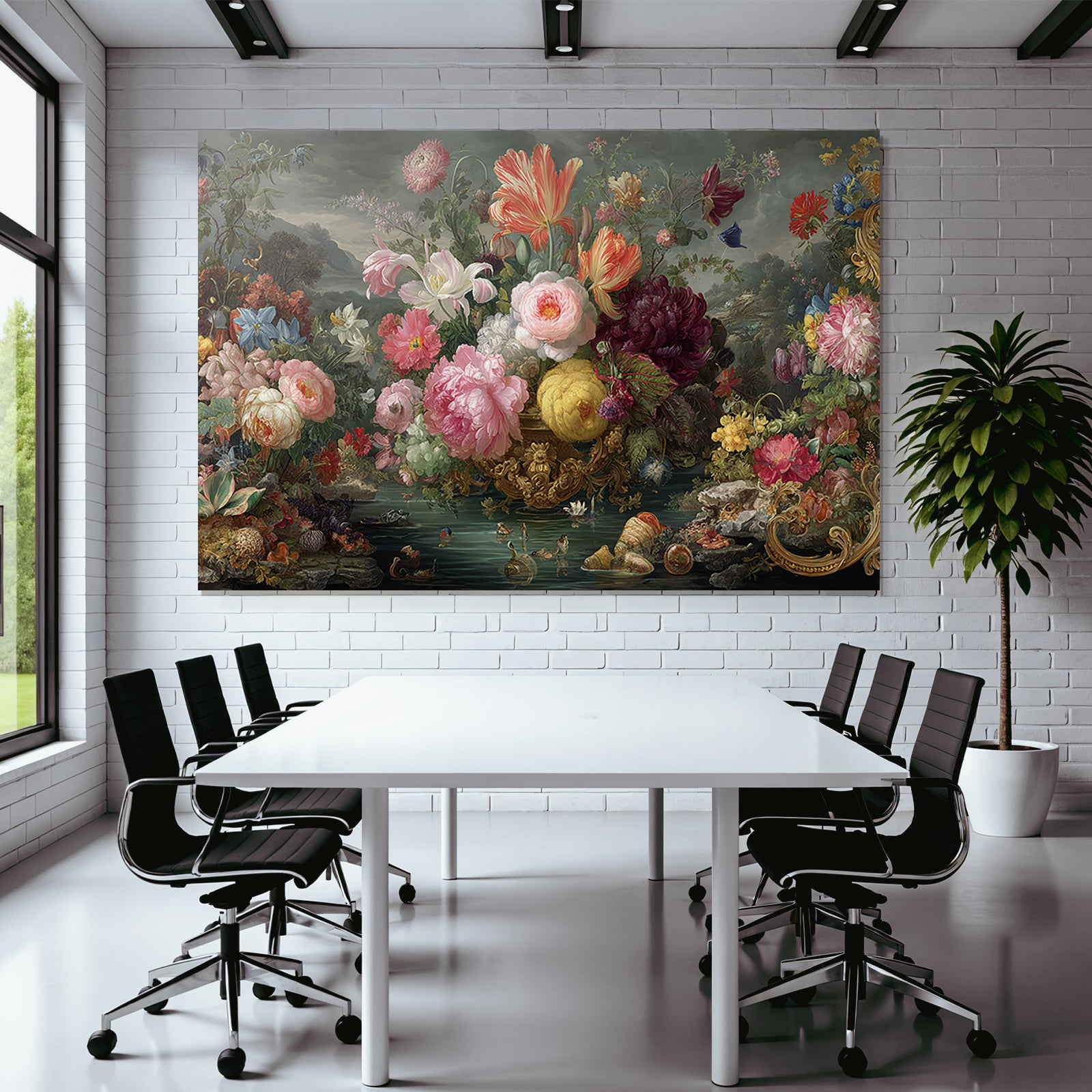 Bunte Blumen In Einer Vase Umgeben Von Natur Szene