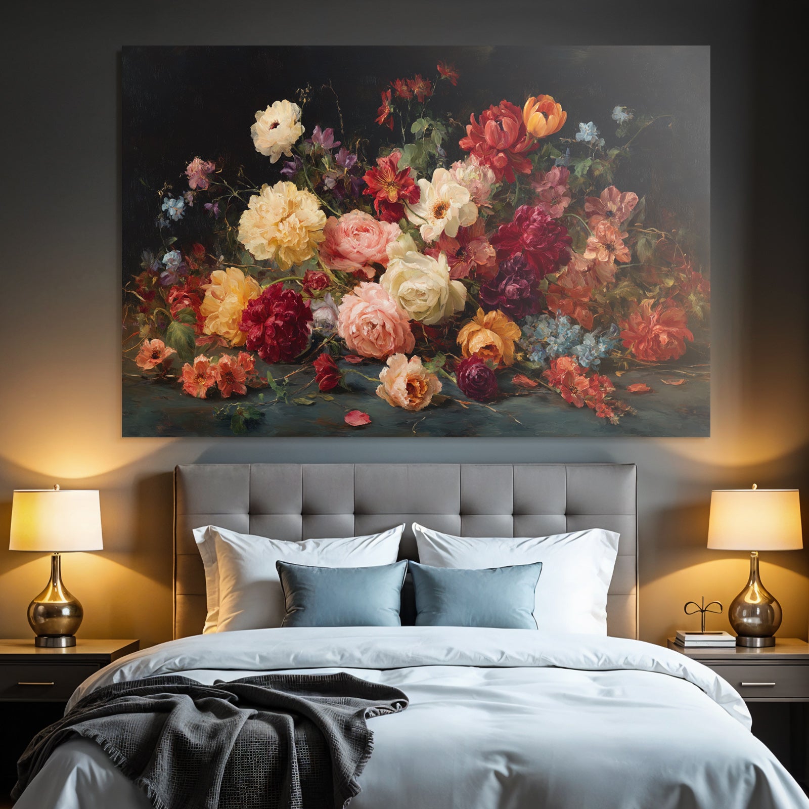 Bunte Blumen Stillleben Auf Dunklem Hintergrund