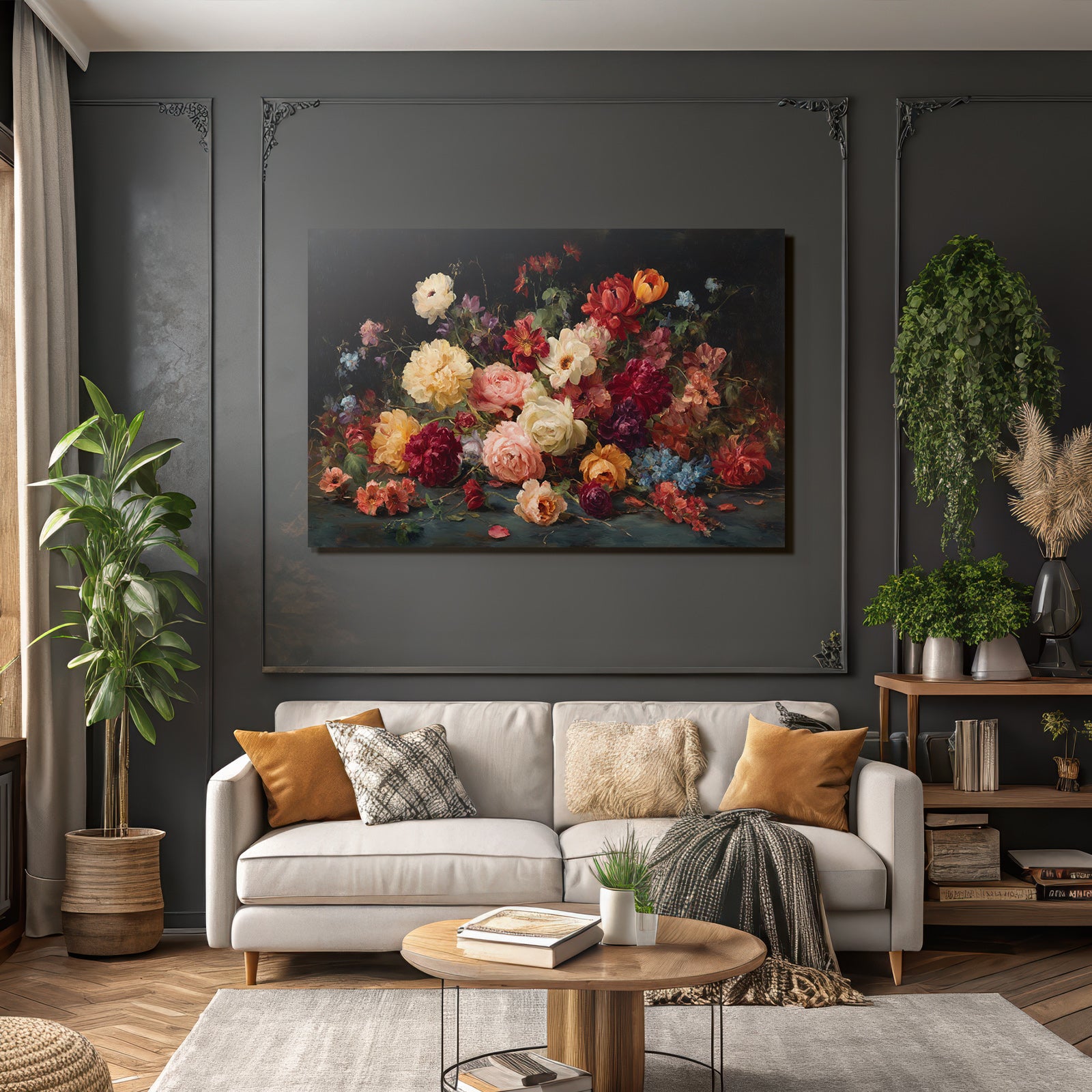 Bunte Blumen Stillleben Auf Dunklem Hintergrund