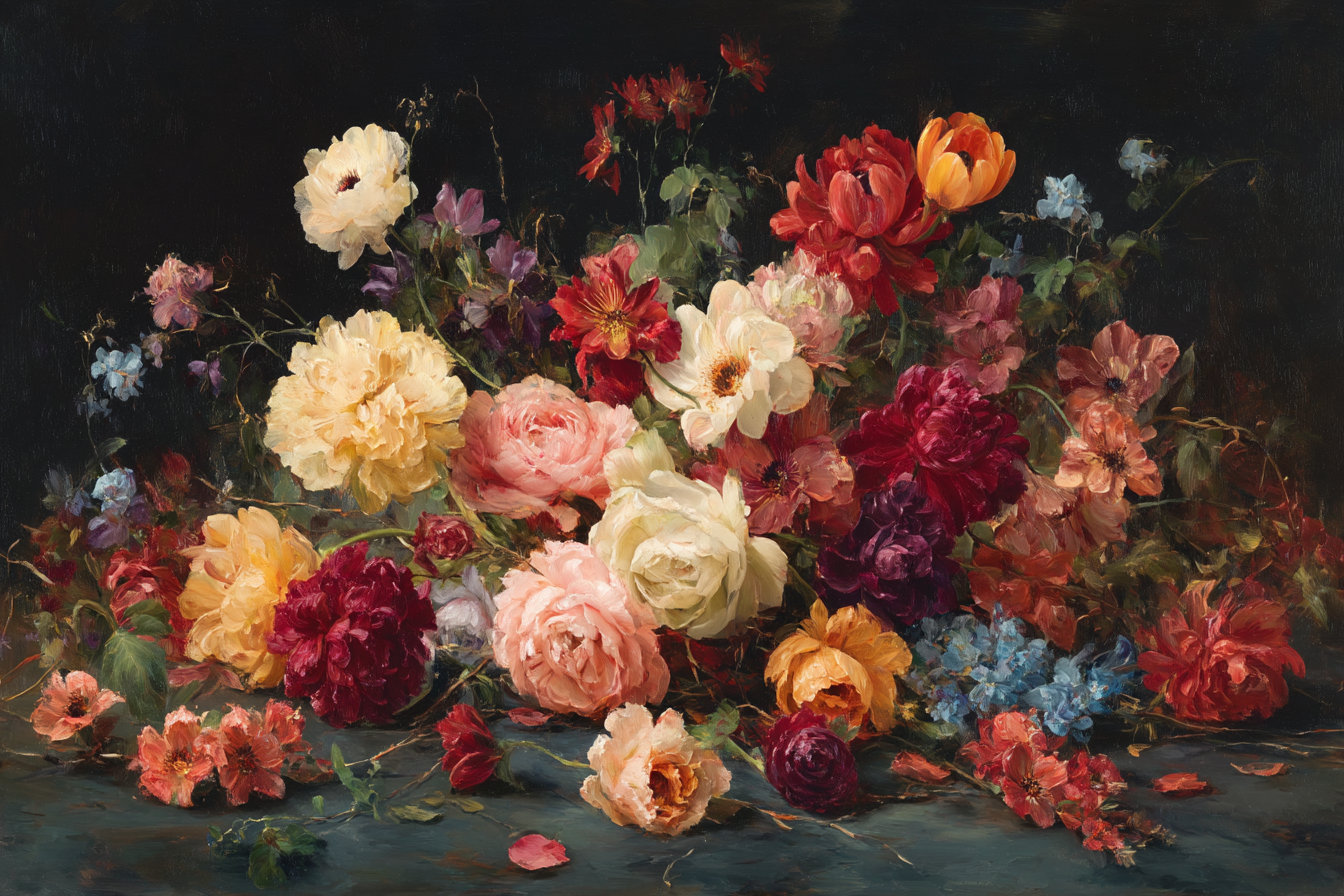 Bunte Blumen Stillleben Auf Dunklem Hintergrund | Klassisch | Einrichtungsstile