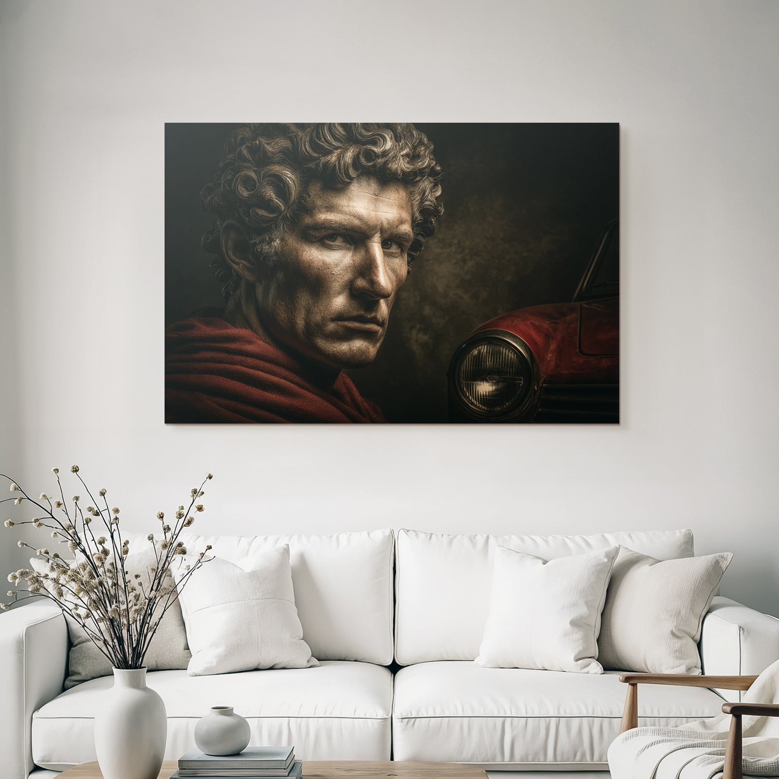 Dramatisches Portraet Maennliche Figur Rotes Gemuet Vintage Auto