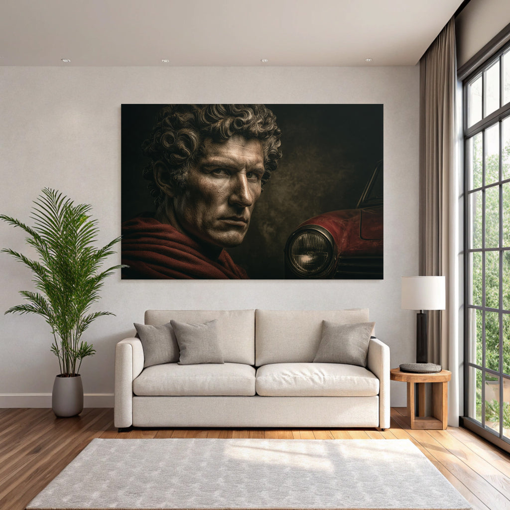 Dramatic Portrait Male Figure Red Mind Vintage Car