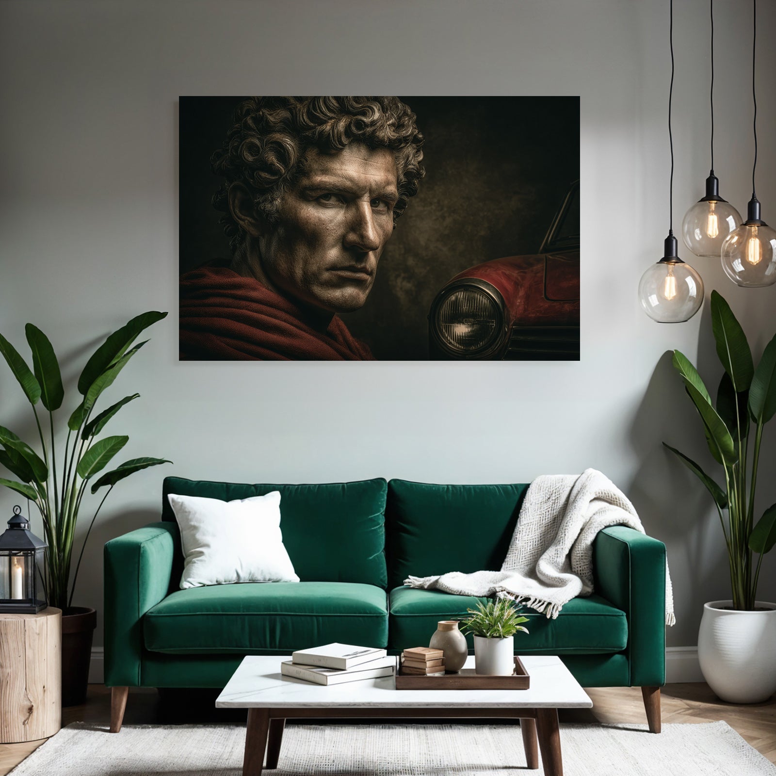 Dramatisches Portraet Maennliche Figur Rotes Gemuet Vintage Auto