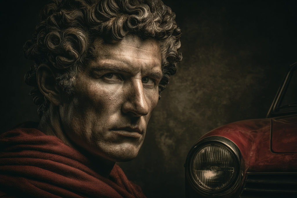 Dramatisches Portraet Maennliche Figur Rotes Gemuet Vintage Auto | Klassisch | Einrichtungsstile