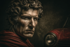 Dramatisches Portraet Maennliche Figur Rotes Gemuet Vintage Auto | Klassisch | Einrichtungsstile