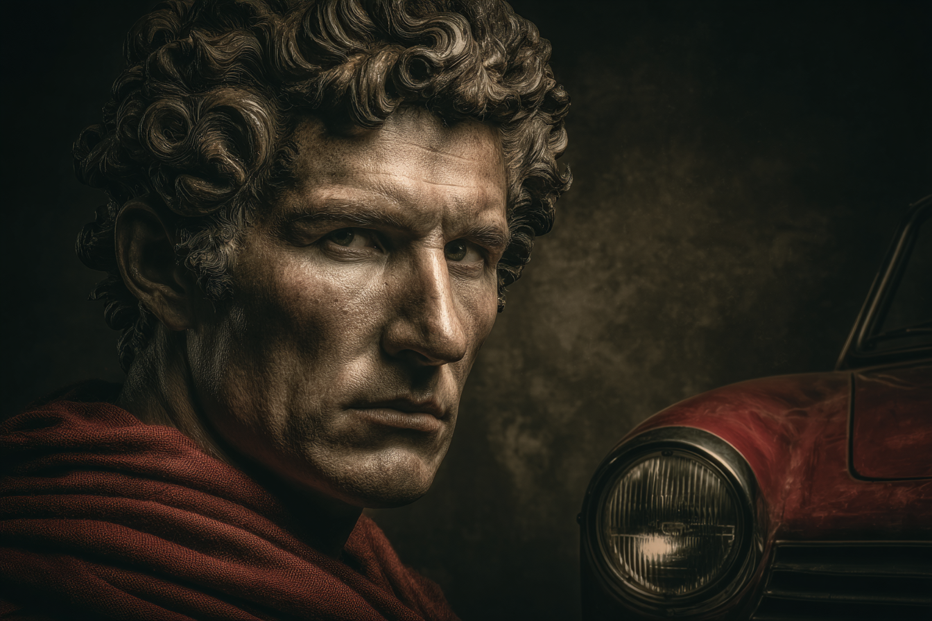 Dramatisches Portraet Maennliche Figur Rotes Gemuet Vintage Auto | Klassisch | Einrichtungsstile