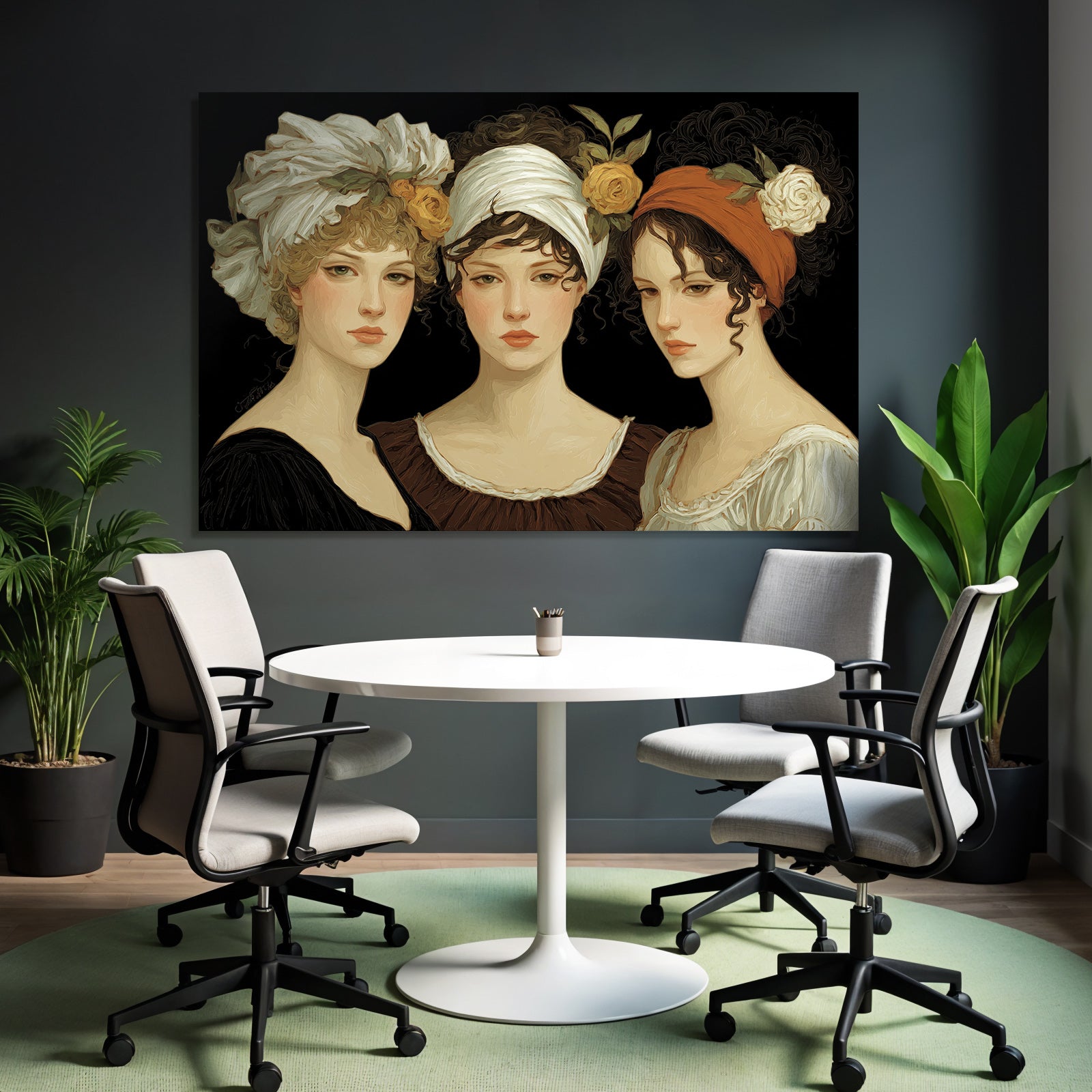 Drei Frauen Mit Blumen Accessoires Kunstvolle Illustration