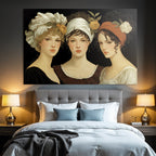 Drei Frauen Mit Blumen Accessoires Kunstvolle Illustration