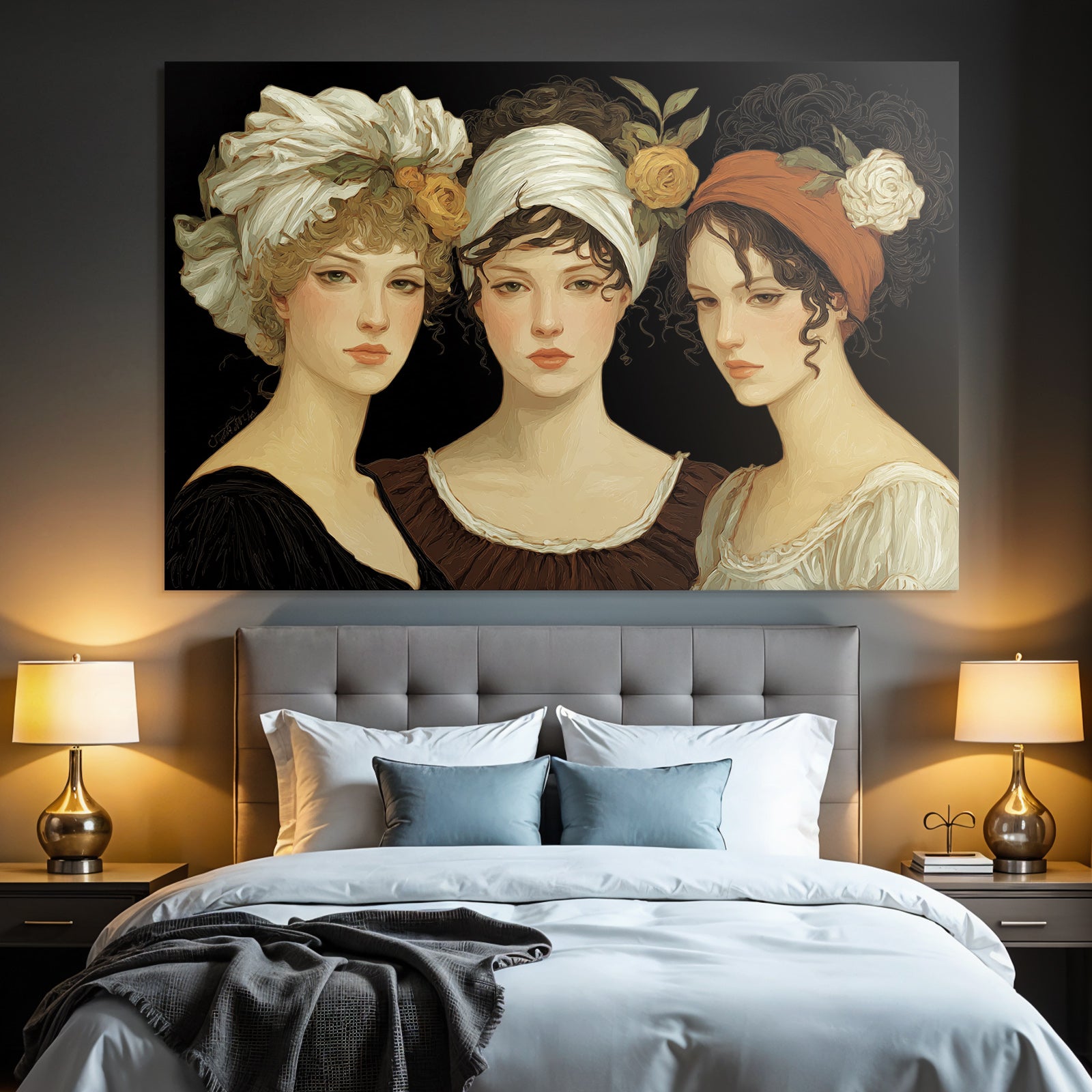Drei Frauen Mit Blumen Accessoires Kunstvolle Illustration