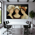Drei Frauen Mit Blumen Accessoires Kunstvolle Illustration
