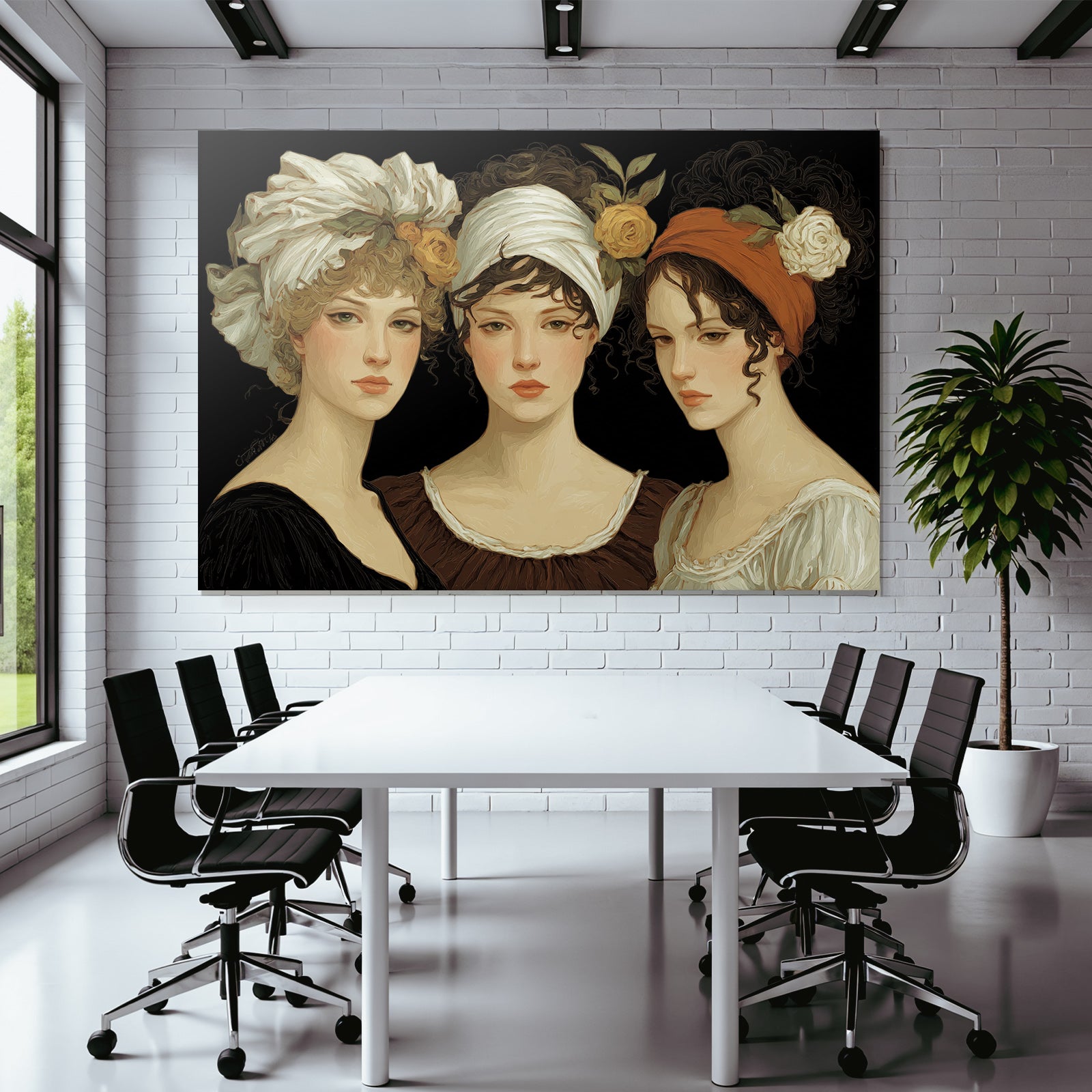 Drei Frauen Mit Blumen Accessoires Kunstvolle Illustration