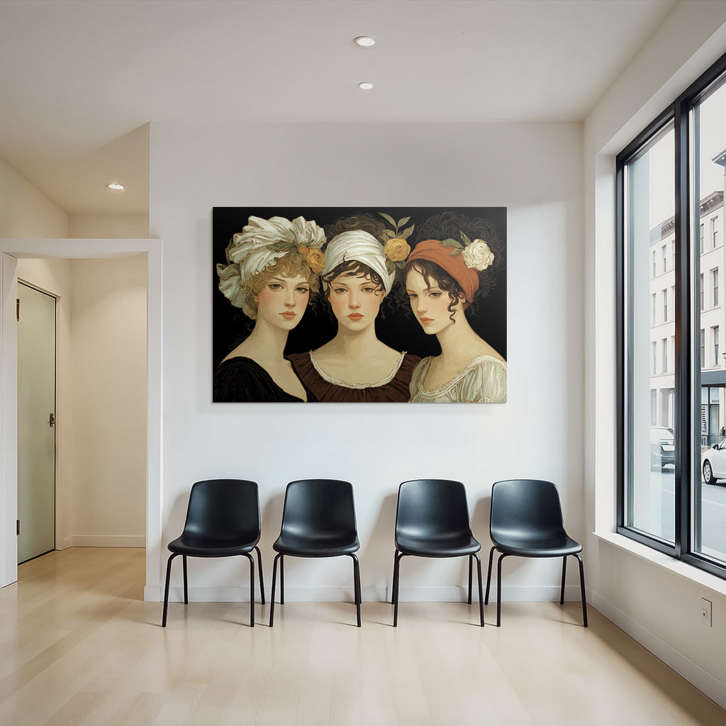 Drei Frauen Mit Blumen Accessoires Kunstvolle Illustration
