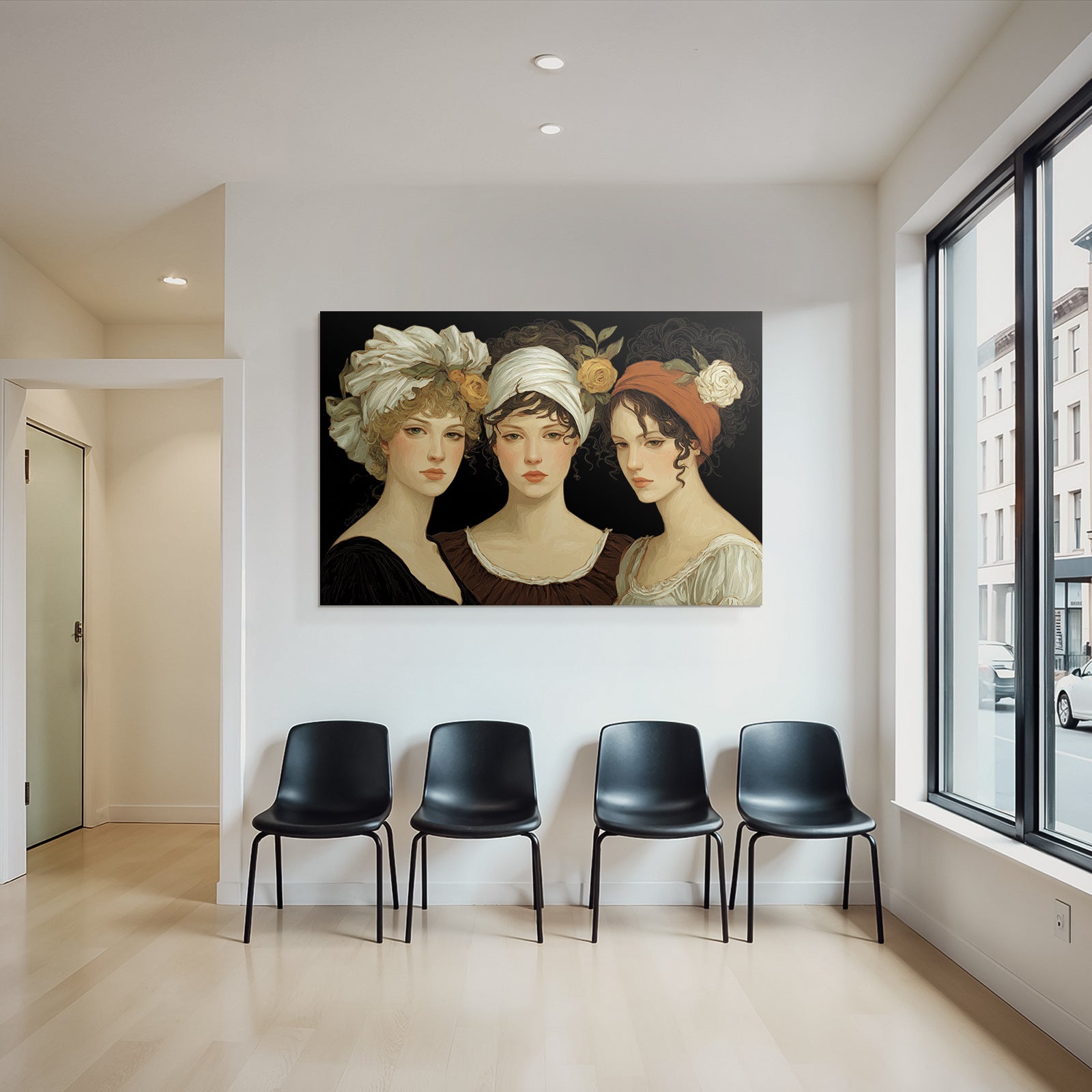Drei Frauen Mit Blumen Accessoires Kunstvolle Illustration