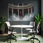 Elegante Figur Auf Stufen Mit Ornate Pfeilern Im Nebel