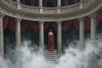 Elegante Figur Auf Stufen Mit Ornate Pfeilern Im Nebel | Klassisch | Einrichtungsstile