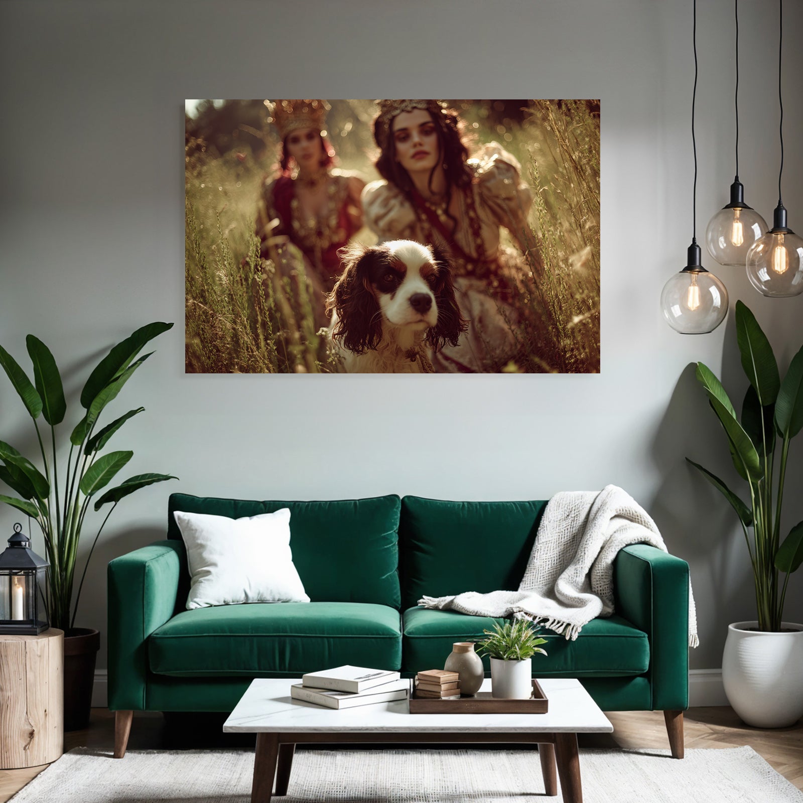 Elegante Frauen In Geschichtlichen Kostuemen Mit Hund Im Hintergrund
