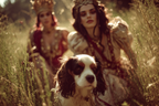 Elegante Frauen In Geschichtlichen Kostuemen Mit Hund Im Hintergrund | Klassisch | Einrichtungsstile