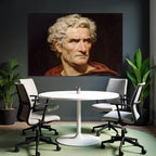 Es Portrait Mann Gekront Mit Lockigem Haar Rotem Mantel