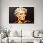 Es Portrait Mann Gekront Mit Lockigem Haar Rotem Mantel