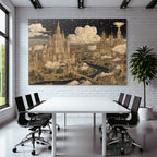 Fantastische Stadtlandschaft Mit Ornamentalen Gebaueden Und Sternenhimmel