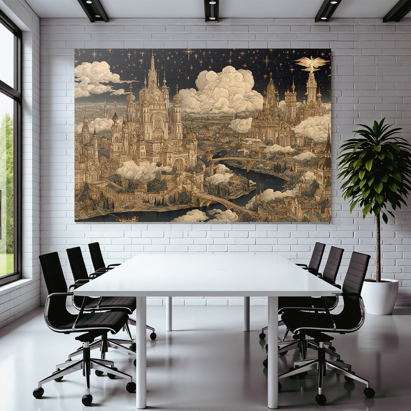 Fantastische Stadtlandschaft Mit Ornamentalen Gebaueden Und Sternenhimmel