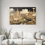 Fantastische Stadtlandschaft Mit Ornamentalen Gebaueden Und Sternenhimmel