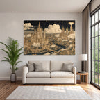 Fantastische Stadtlandschaft Mit Ornamentalen Gebaueden Und Sternenhimmel
