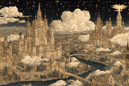 Fantastische Stadtlandschaft Mit Ornamentalen Gebaueden Und Sternenhimmel | Klassisch | Einrichtungsstile