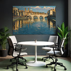 Flusslandschaft Mit Bruecke Und Gebaeuden Im Impressionistischen Stil