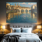 Flusslandschaft Mit Bruecke Und Gebaeuden Im Impressionistischen Stil