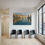 Flusslandschaft Mit Bruecke Und Gebaeuden Im Impressionistischen Stil