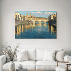 Flusslandschaft Mit Bruecke Und Gebaeuden Im Impressionistischen Stil