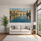 Flusslandschaft Mit Bruecke Und Gebaeuden Im Impressionistischen Stil