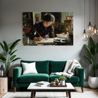 Frau Malt Am Tisch Mit Kunstbedarf Impressionistischer Stil