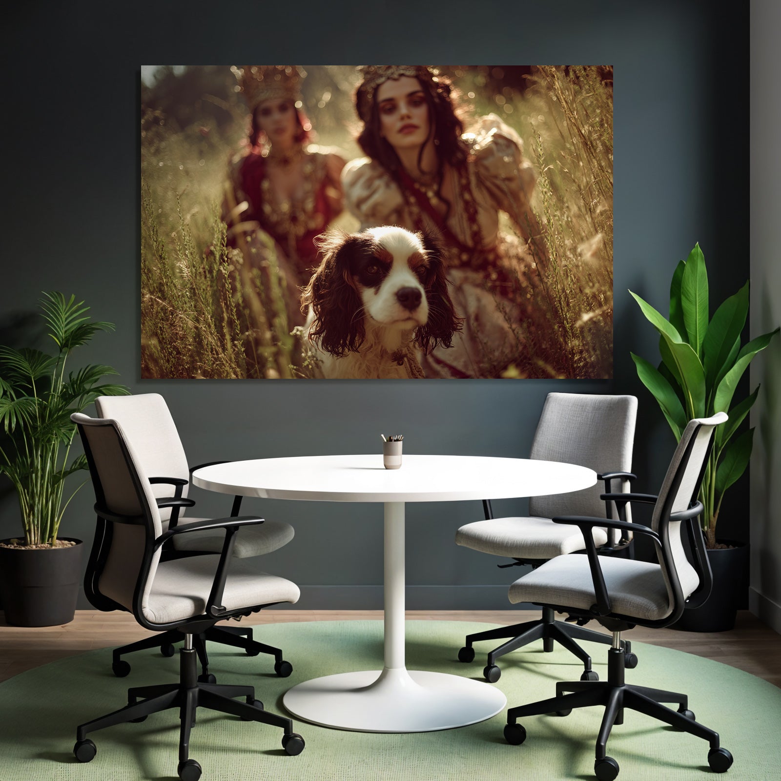 Frauen Im Regal Outfit Mit Hund Im Natur Setting