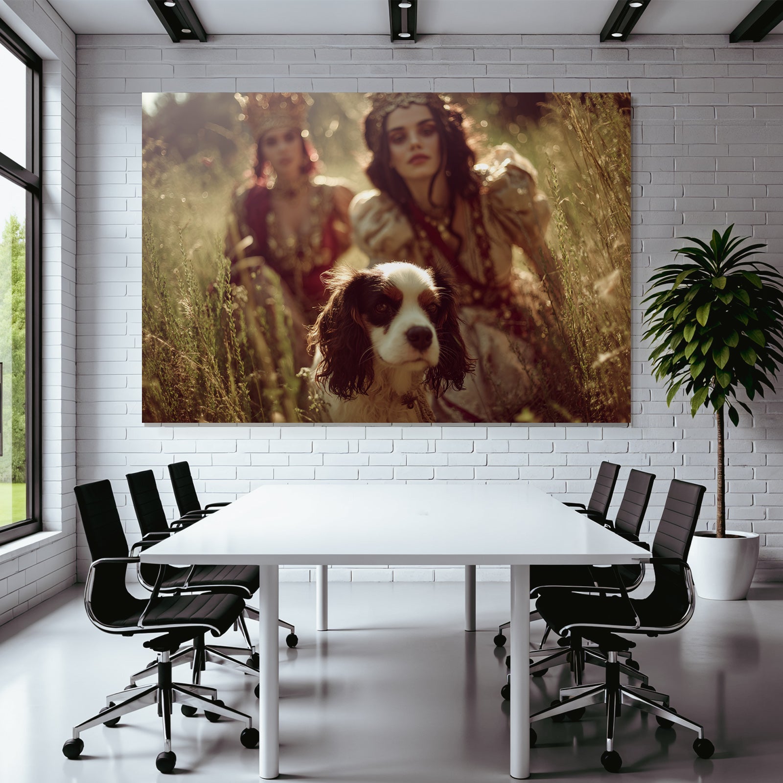 Frauen Im Regal Outfit Mit Hund Im Natur Setting