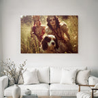 Frauen Im Regal Outfit Mit Hund Im Natur Setting